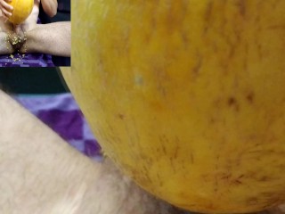 Melon masturbation - a gentle slobbering blowjob with the sounds of munching turned out