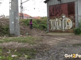 Dark Haired Babe Makes Huge Piss Puddle