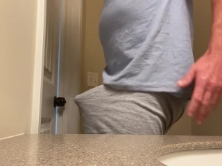 Big dick pitching tent and blowing a huge load through thick boxer underwear. Explosive cumshot!