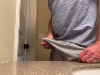 Big dick pitching tent and blowing a huge load through thick boxer underwear. Explosive cumshot!