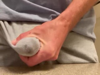 Big dick pitching tent and blowing a huge load through thick boxer underwear. Explosive cumshot!