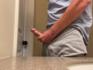 Big dick pitching tent and blowing a huge load through thick boxer underwear. Explosive cumshot!