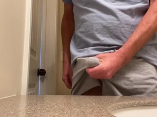 Big dick pitching tent and blowing a huge load through thick boxer underwear. Explosive cumshot!