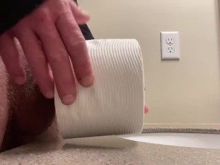 Toilet paper roll test fail makes long cock explode cum