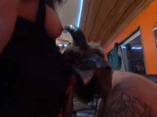 Sexy Morrigan with big tits pegs her Viking! Up close cumshot! 