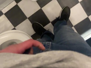 Wanking my 4 inch dick in busy public toilet