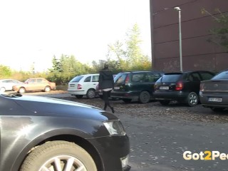 Squatting Between Parked Cars To Piss In Public