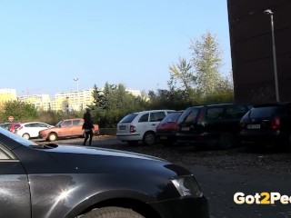 Squatting Between Parked Cars To Piss In Public