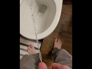 Piss desperation leads to wetting jeans trying to make it to the bathroom 