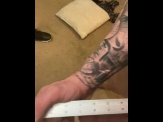 Swedish bodybuilder measures his cock with a meter stick. Proof of over 7”