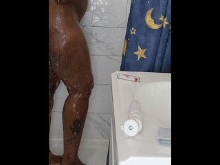 Ebony CLEANING herself in Shower 