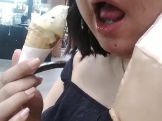 EATING and LICKING ice cream like your COCK/ YUMMY/ COLD ON MY TONGUE/ model rebecca 
