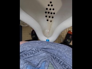 Girl uses shewee to piss in urinal