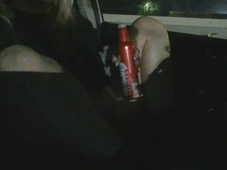 Parking lot wet Blonde babe drinking beer with boyfriend always trying to fuck her-Hairy Pussy milf