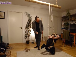 Trailer: Shibari play session with suspension in butterfly harness and spanking