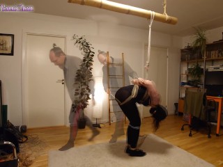 Trailer: Shibari play session with suspension in butterfly harness and spanking