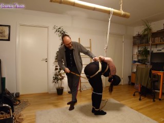 Trailer: Shibari play session with suspension in butterfly harness and spanking