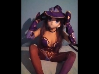 Mona from Genshin Impact playing with boobs pussy and feet on cosplay - Shirotaku Kigurumi