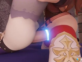 Amber inflates Lisa's Belly with Cum (with sound) 3d animation hentai anime game Genshin Impact