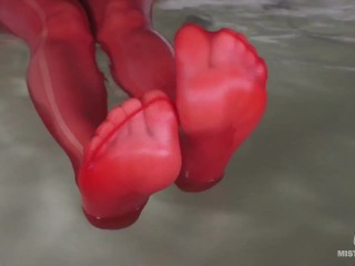 Relax And Watch My Red Nylon Toes Wiggling Foot Fetish Video