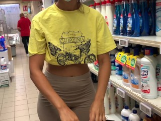 flashing boobs at the supermarket