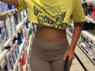 flashing boobs at the supermarket