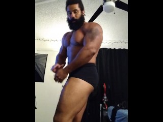 Muscular Man Flexing In Black Underwear