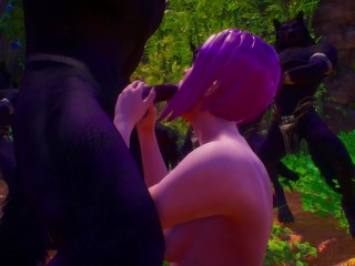 Furry flock werewolves | blowjob in front of spectators