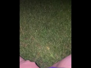 spraying piss in backyard