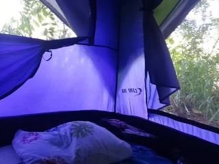 Quick CREAMY FUCK in Tent # Dick n Toy DOUBLE PENETRATION