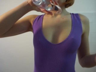 He got so horny filming me playing with oil he just had to creampie me