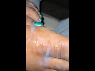 Cum Shot On Ebony Sparkley Green Toes And Feet