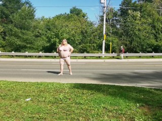 Trans/Sissy Disgraces herself on Public Street in Bra and Panties