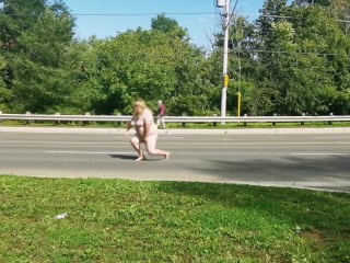 Trans/Sissy Disgraces herself on Public Street in Bra and Panties