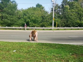 Trans/Sissy Disgraces herself on Public Street in Bra and Panties