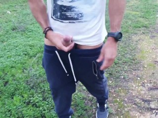 Filming my boyfriend playing his beautiful Cock in public until he almost got caught