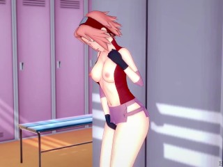 Sakura Haruno Rubbing her Tight Pussy In The Locker Room - Naruto Hentai
