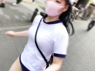 【Ｉカップ変態女子大生とうふ】続・ノーブラランニング体操着ブルマで池袋を疾走したら衝撃の結末に・・・💦