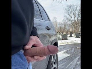 I blow a huge load then my hard cock squirts piss outdoors in public. Big cumshot and piss.