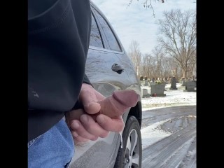 I blow a huge load then my hard cock squirts piss outdoors in public. Big cumshot and piss.