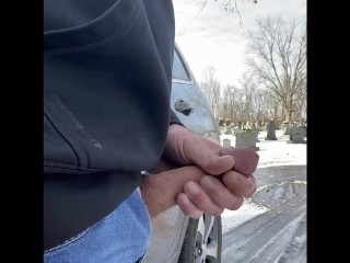 I blow a huge load then my hard cock squirts piss outdoors in public. Big cumshot and piss.