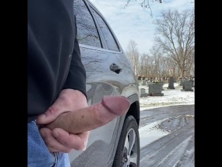 I blow a huge load then my hard cock squirts piss outdoors in public. Big cumshot and piss.