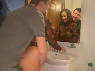 Quickly Fucked friend's wife in the bathroom while she was getting ready for work