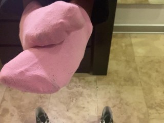 I gave him a SOCKJOB he will NEVER forget 😈 - BIG Load on my DIRTY Pink Ankle Socks