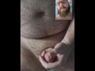 Chubby Nerd Strokes Thick Cock until Cum shoots out in mirror