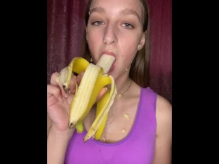 Chewed banana all over the body. Lick it off the floor