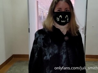 Horny teen flashes tits and pussy in the mall