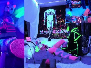 @SexyNeonKitty Puppy making Kitty Squirt with Hitachi on Chaturbate live show