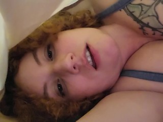 Cozy- Natural Redhead undercovers in cold weather, described handjob, pussy fingering and toys