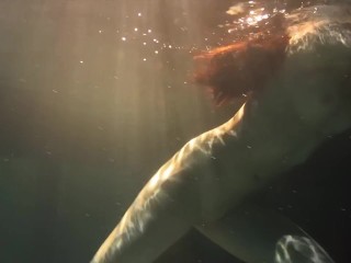 Lesbians and solo girls make out underwater